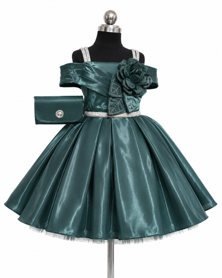 Elegant emerald green satin formal dress