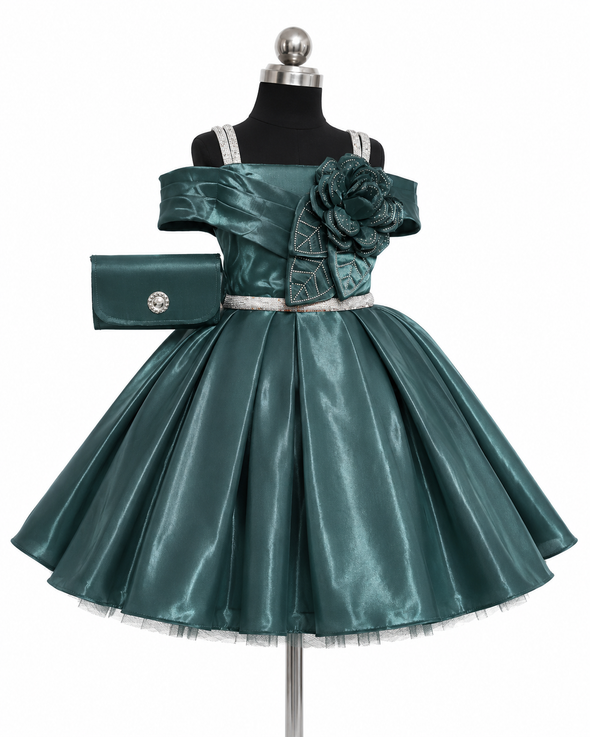 Elegant emerald green satin formal dress