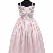 Pastel pink party dress with butterfly embellishments