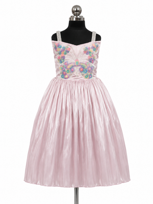 Pastel pink party dress with butterfly embellishments