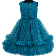 Teal Blue Tulle Dress with Ruffles