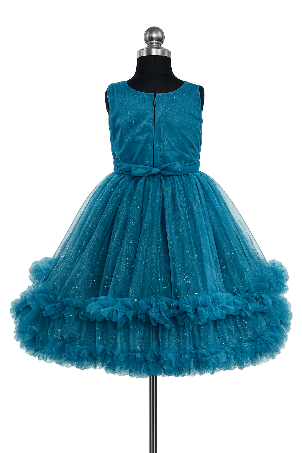 Teal Blue Tulle Dress with Ruffles