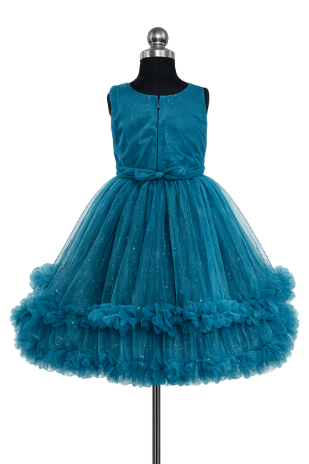 Teal Blue Tulle Dress with Ruffles