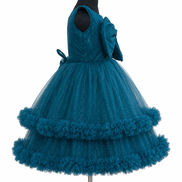 Teal Blue Tulle Dress with Ruffles