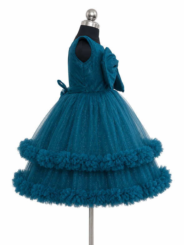 Teal Blue Tulle Dress with Ruffles
