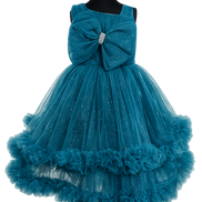 Teal Blue Tulle Dress with Ruffles
