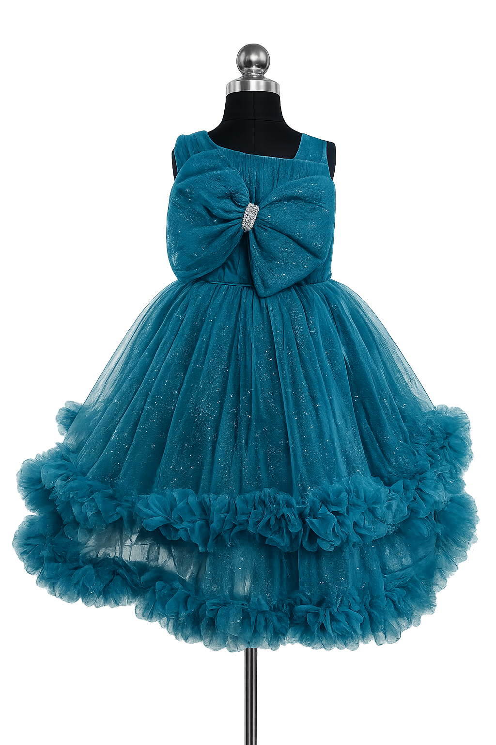 Teal Blue Tulle Dress with Ruffles