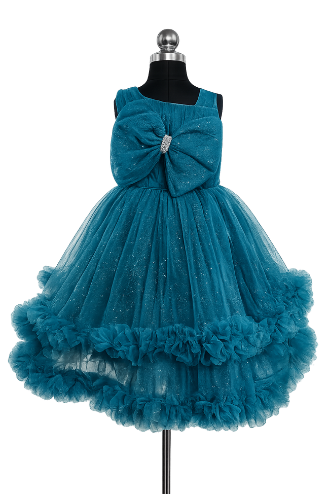 Teal Blue Tulle Dress with Ruffles