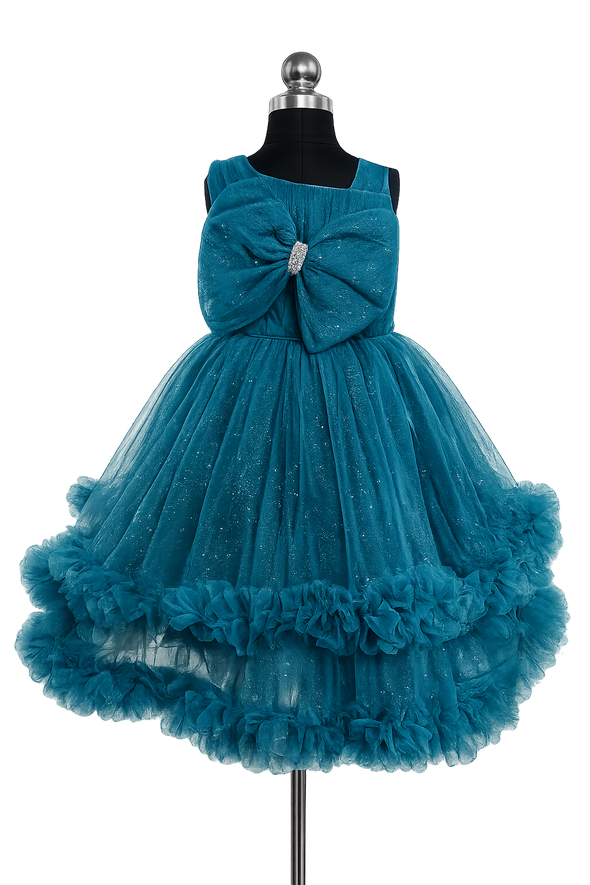 Teal Blue Tulle Dress with Ruffles
