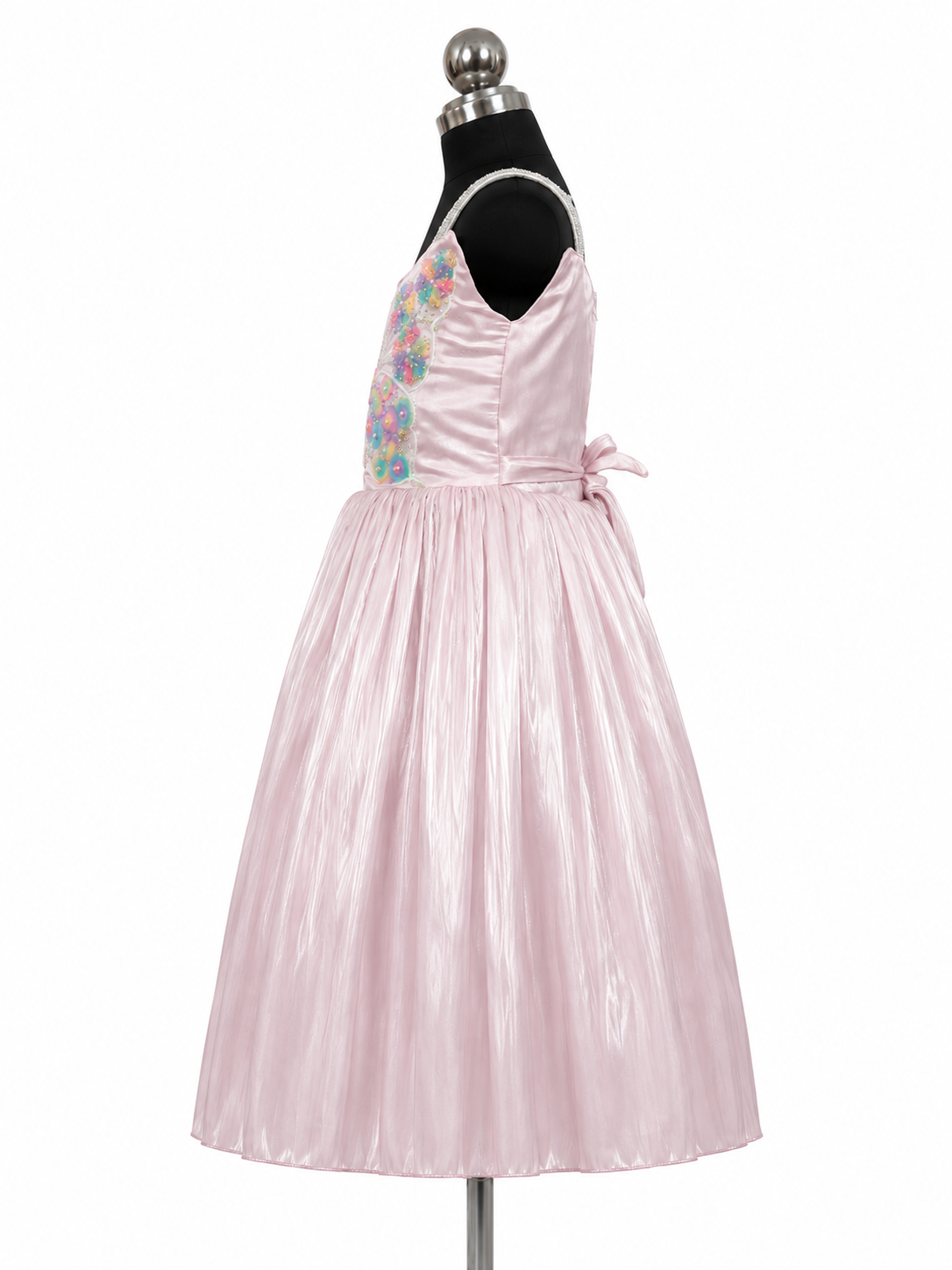 Pastel pink party dress with butterfly embellishments